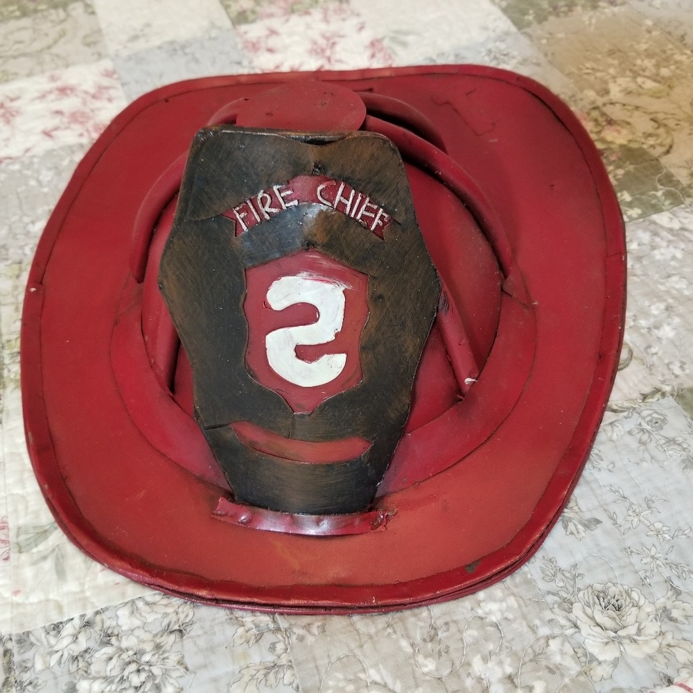 Vintage Metal Fireman Helmet Decor